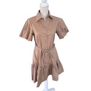 Kleid for Her Mini Puff Sleeve Shirt Dress Cotton S